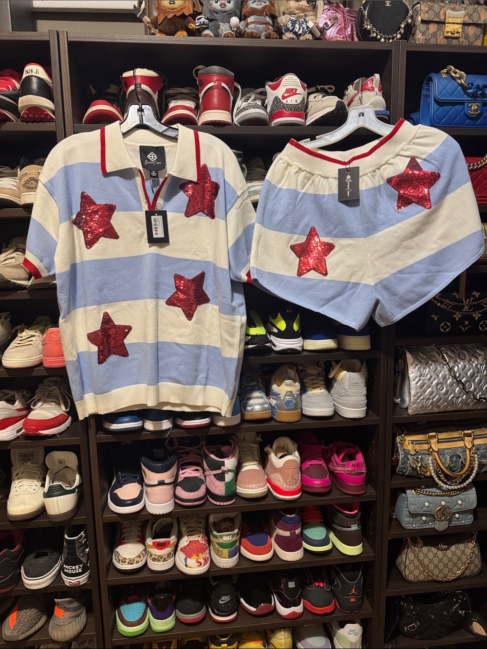 NWT Brianna Cannon Nantucket Stripe Knit Star Sequin Top & Shorts Set M - Picture 5 of 13